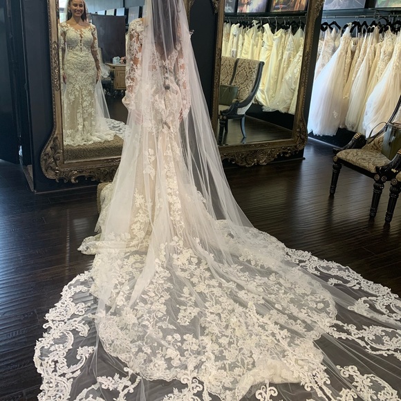 I am selling this beautiful wedding dress and the veil. Never worn! Nor used - Picture 2 of 2